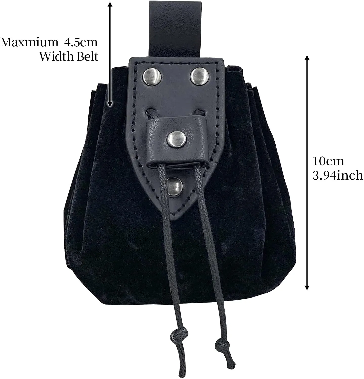 JAOYU Medieval Leather Drawstring Belt Pouch - Renaissance Faux Leather Vintage Dice Bag - Black for Men & Women