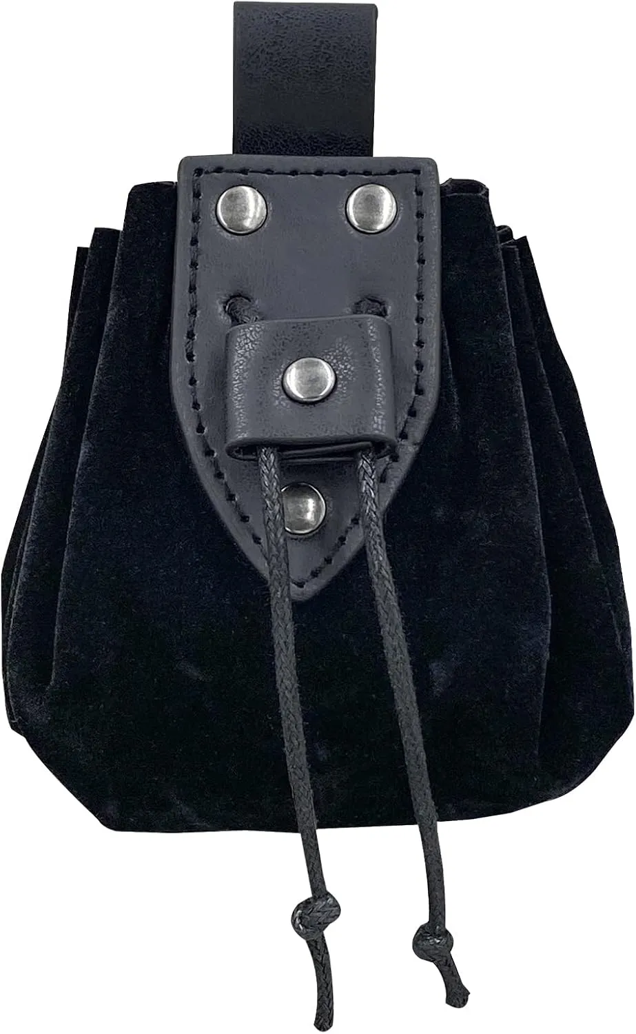 JAOYU Medieval Leather Drawstring Belt Pouch - Renaissance Faux Leather Vintage Dice Bag - Black for Men & Women