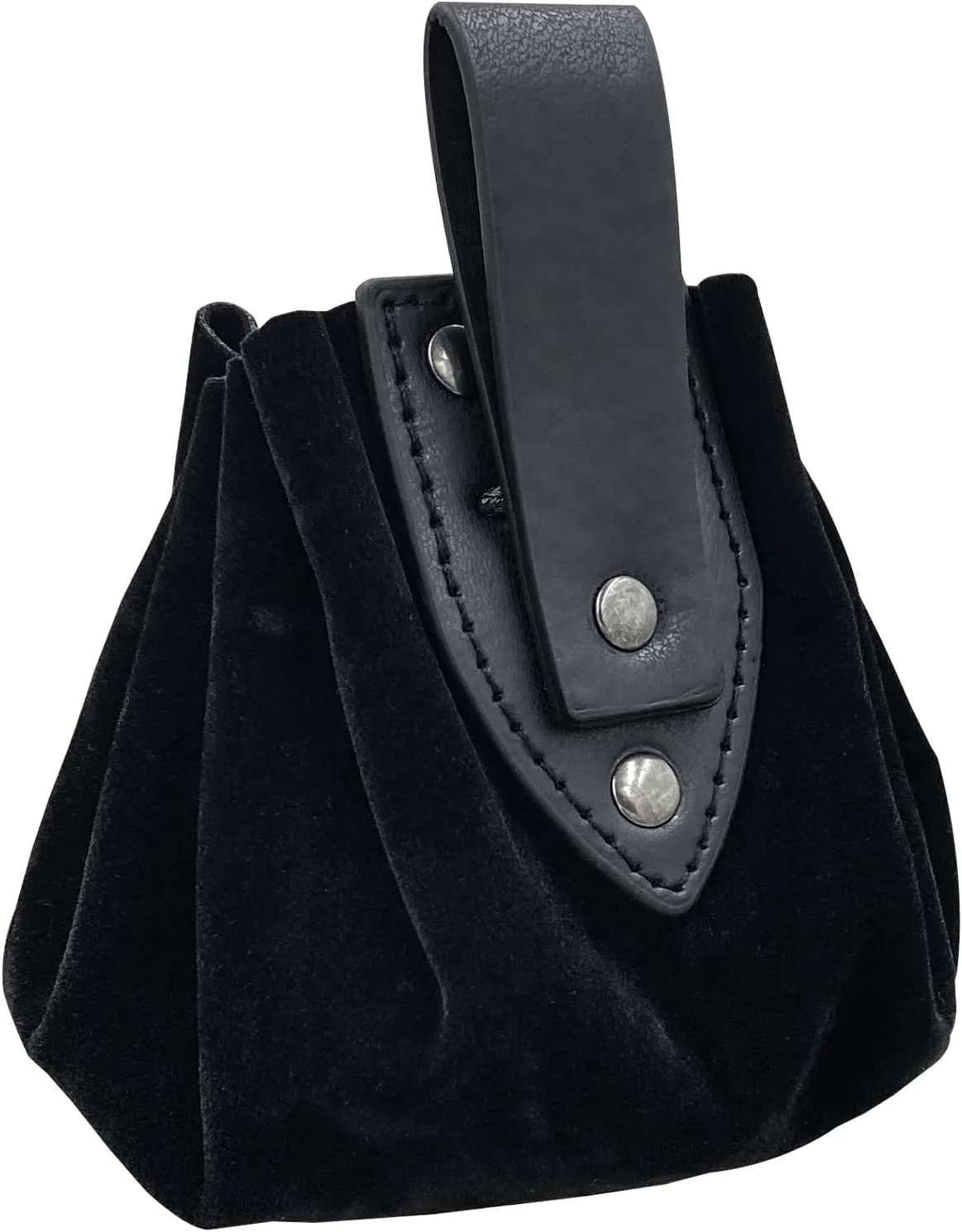 JAOYU Medieval Leather Drawstring Belt Pouch - Renaissance Faux Leather Vintage Dice Bag - Black for Men & Women