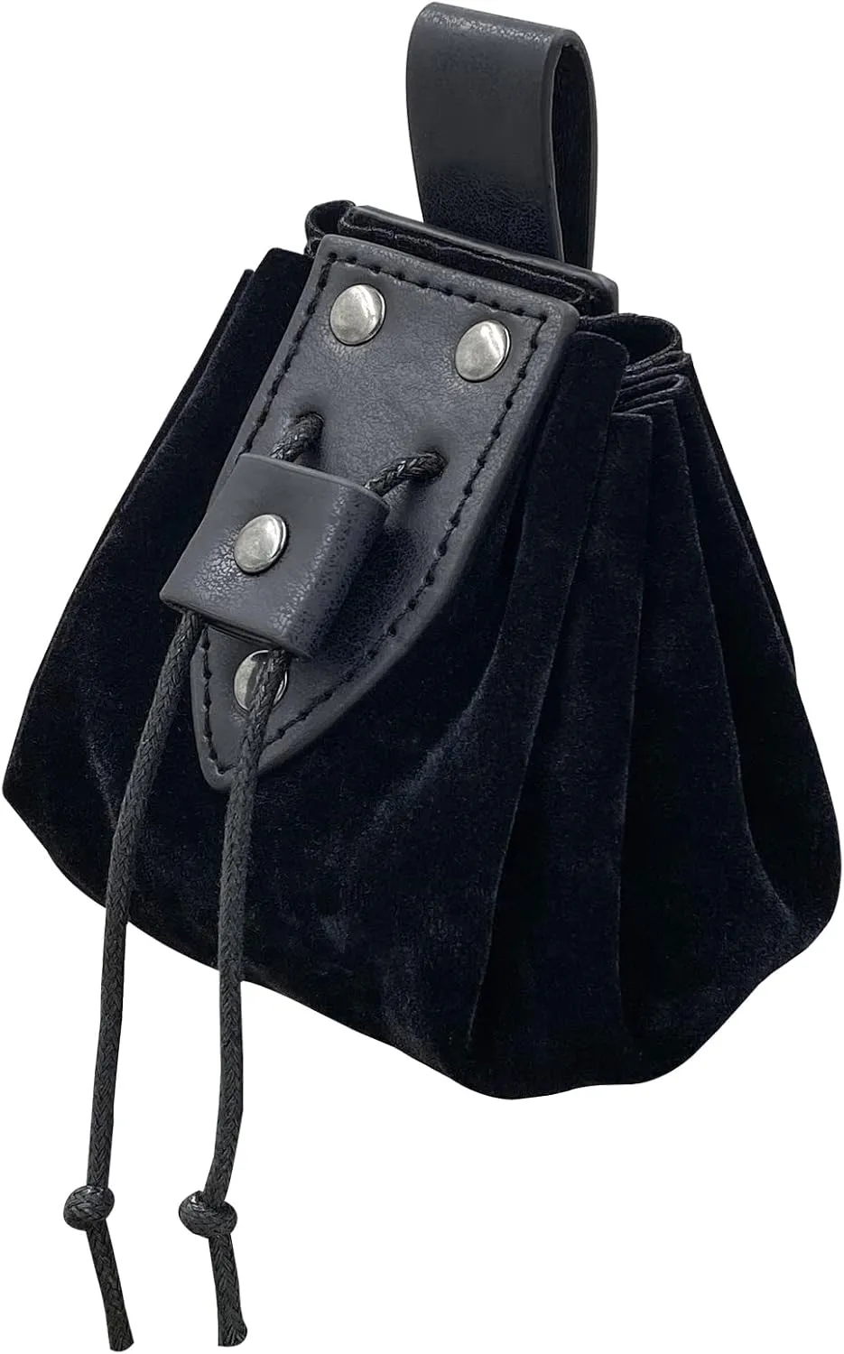 JAOYU Medieval Leather Drawstring Belt Pouch - Renaissance Faux Leather Vintage Dice Bag - Black for Men & Women
