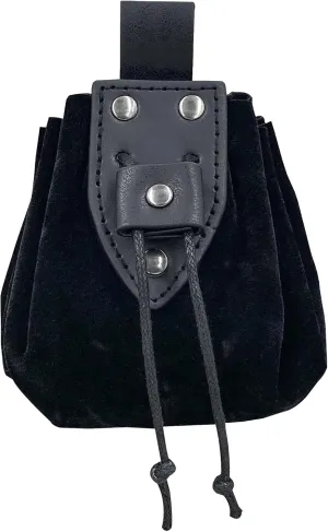 JAOYU Medieval Leather Drawstring Belt Pouch - Renaissance Faux Leather Vintage Dice Bag - Black for Men & Women