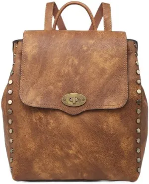JEN & CO. Backpack Purse for Women Purse Backpack - Small Mini Bex Convertible Distressed Backpack with Turn Lock Closure, Brown (M1841DS-BR)