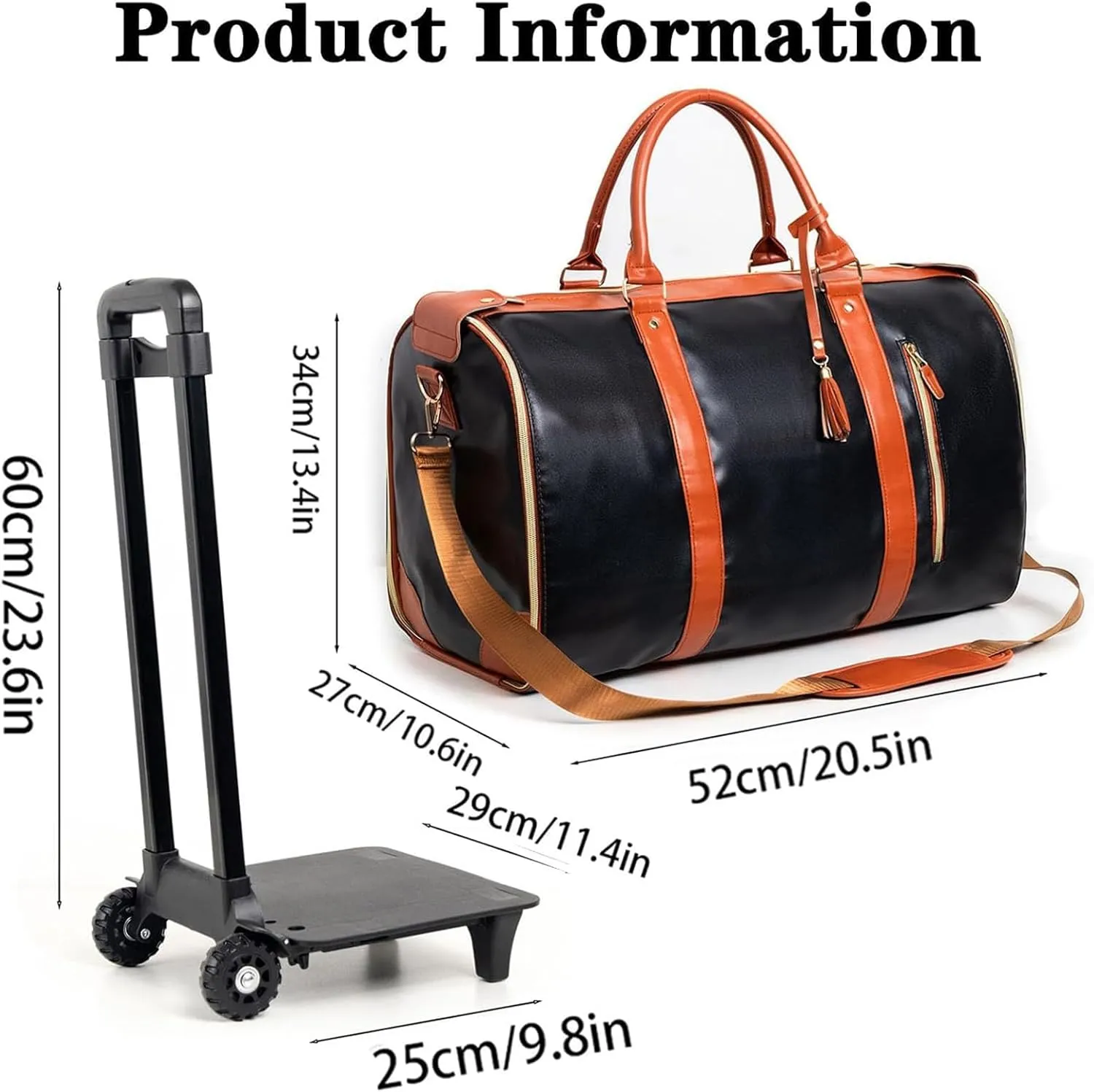Jenni Bag, PU Leather 2 in 1 Hanging Suitcase Travel Bags, Jenni Bag Travel Bag with Wheels, Convertible Garment Duffel Bag, High Capacity with Shoe Compartment (Pink-With pull rod)