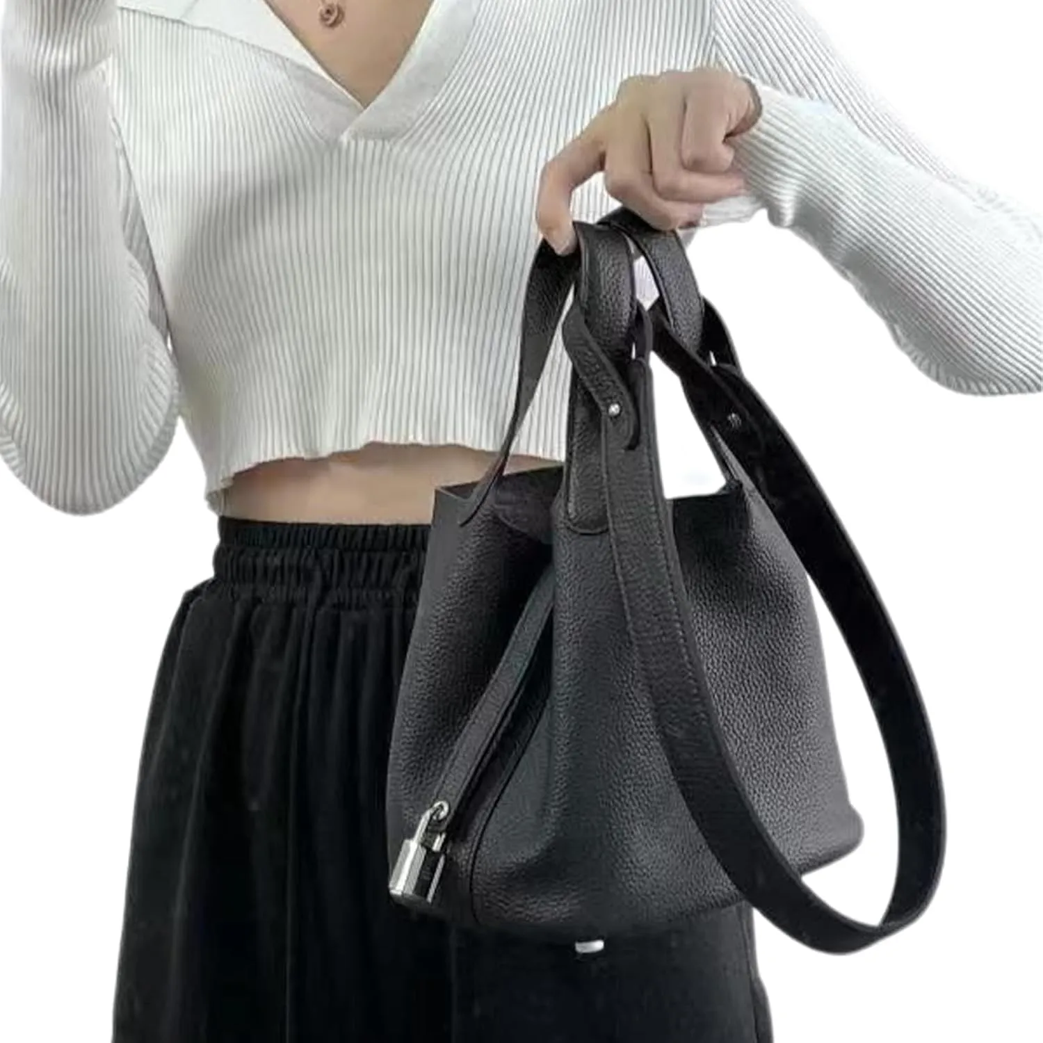jiesinlov Genuine Leather Shoulder Bag Straps Replacement for Picotin Handbags (Gold Black-S)