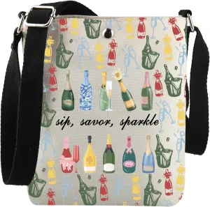JNIAP Champagne Lover Gift Sip Savor Sparkle Crossbody Bag Champagne Drinker Gift