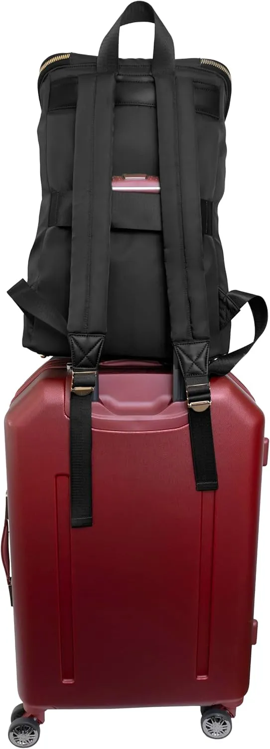 Joan & David 18 Inch Twill Nylon Top Zip Workbook Backpack (Black)