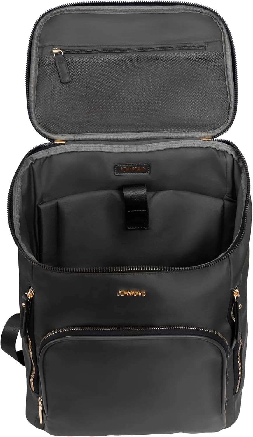 Joan & David 18 Inch Twill Nylon Top Zip Workbook Backpack (Black)
