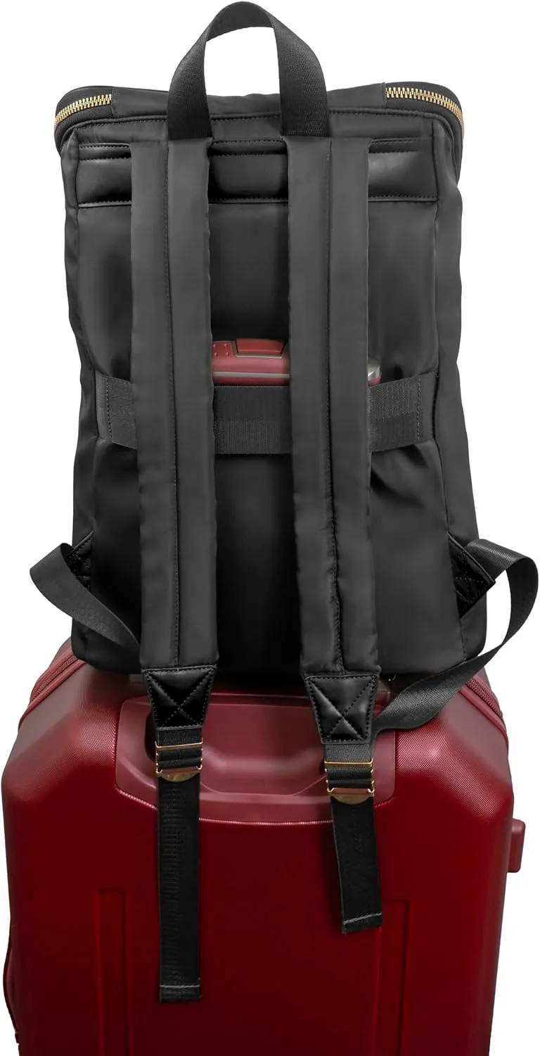 Joan & David 18 Inch Twill Nylon Top Zip Workbook Backpack (Black)