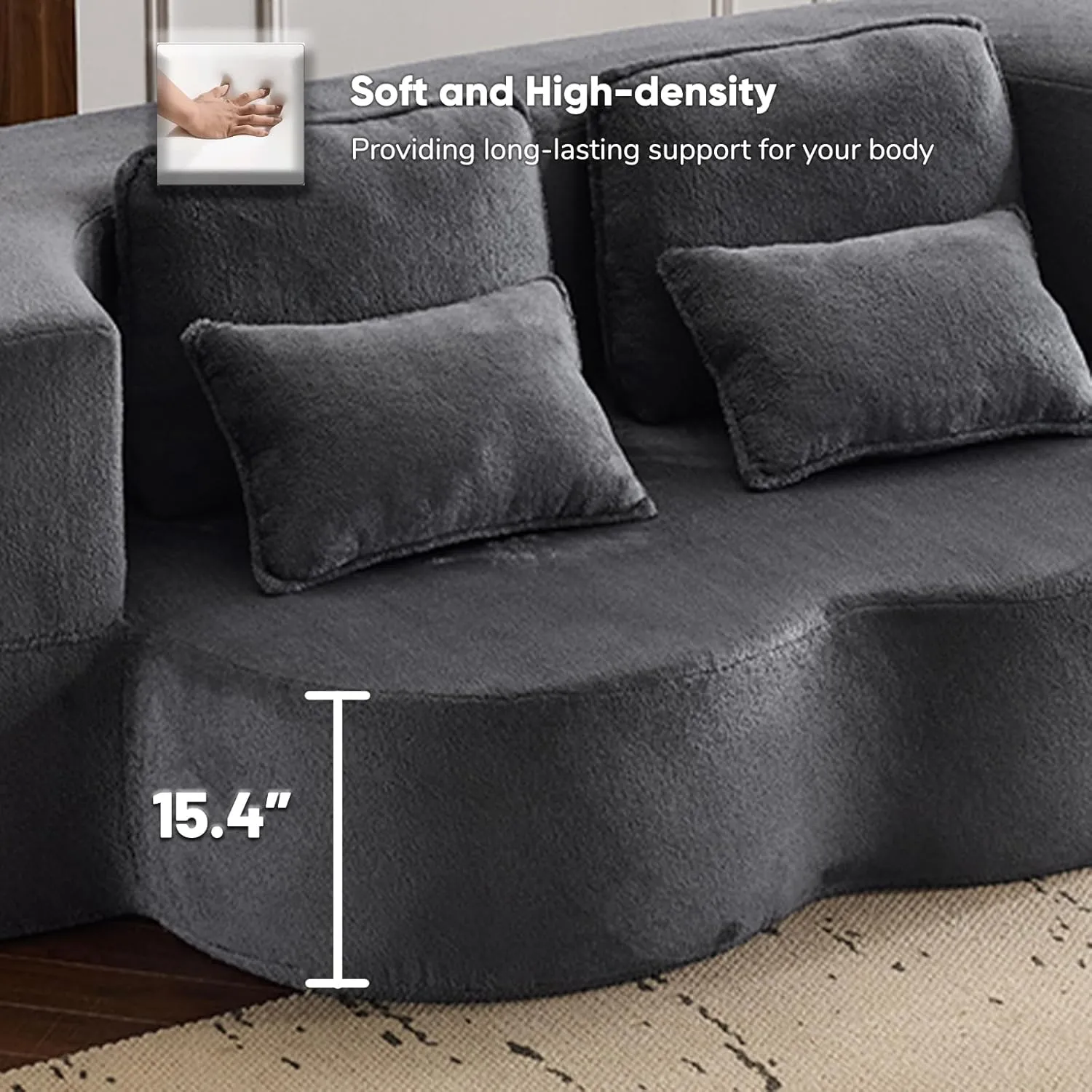JOYBASE 78in Sofa Couch Convertible Oversized Cloud Loveseat Minimalist Sleeper Sofa Bed for Living Room, Apartment, Office, No Assembly Required (Dark Grey)