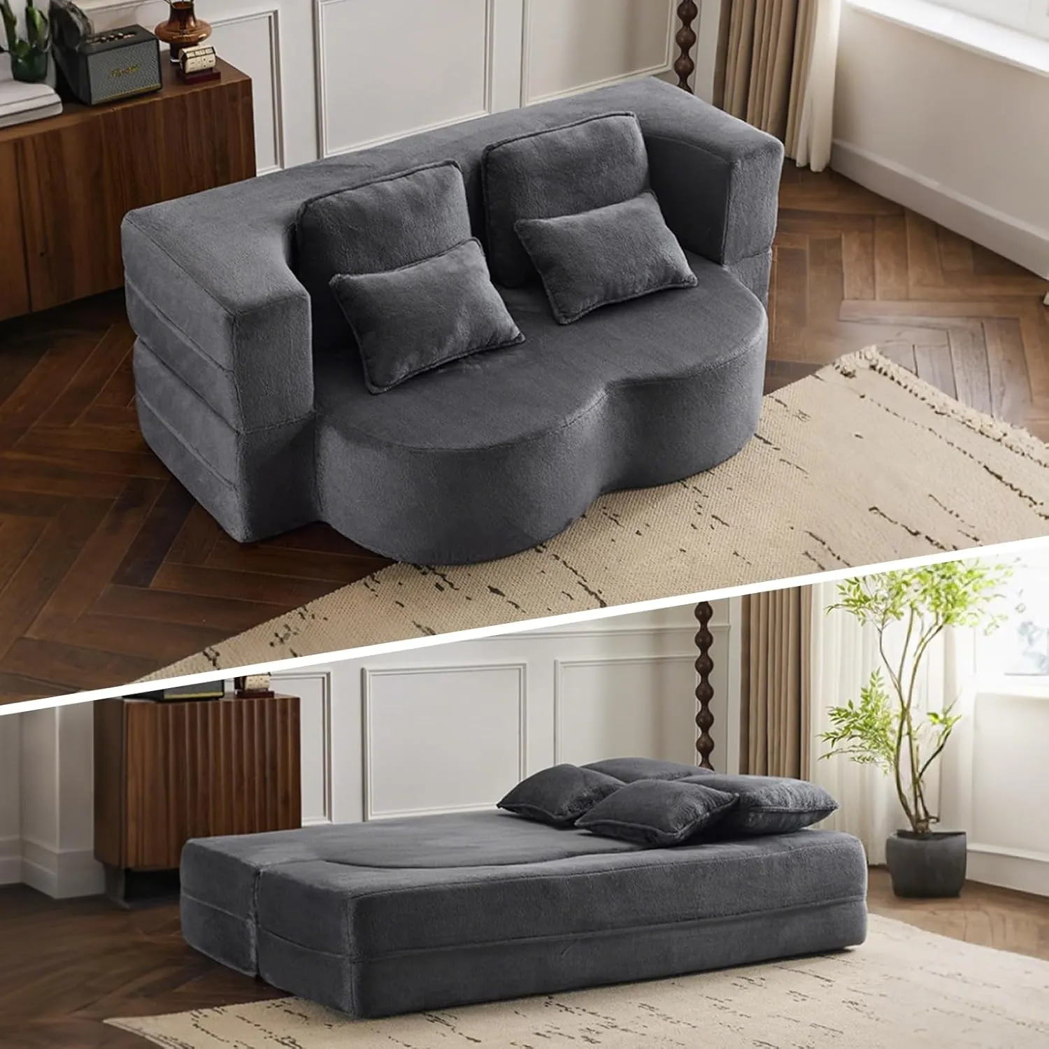 JOYBASE 78in Sofa Couch Convertible Oversized Cloud Loveseat Minimalist Sleeper Sofa Bed for Living Room, Apartment, Office, No Assembly Required (Dark Grey)
