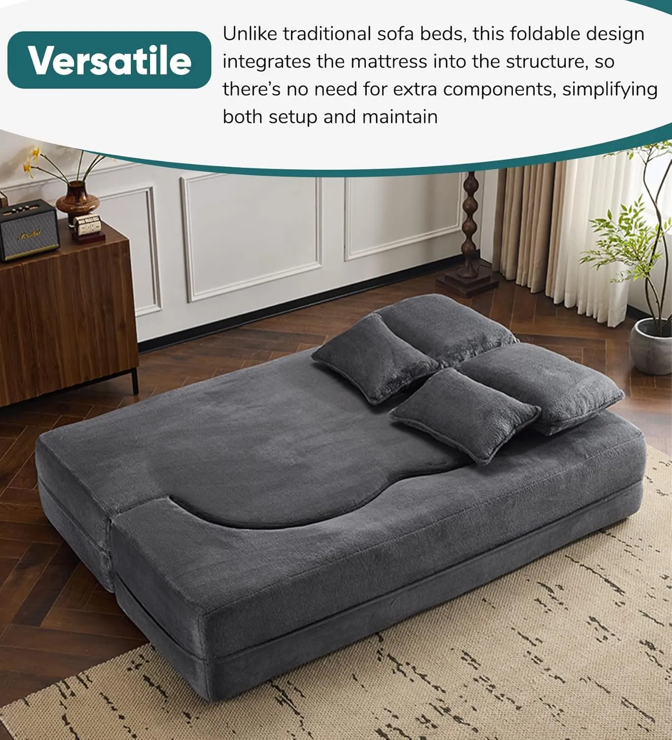 JOYBASE 78in Sofa Couch Convertible Oversized Cloud Loveseat Minimalist Sleeper Sofa Bed for Living Room, Apartment, Office, No Assembly Required (Dark Grey)