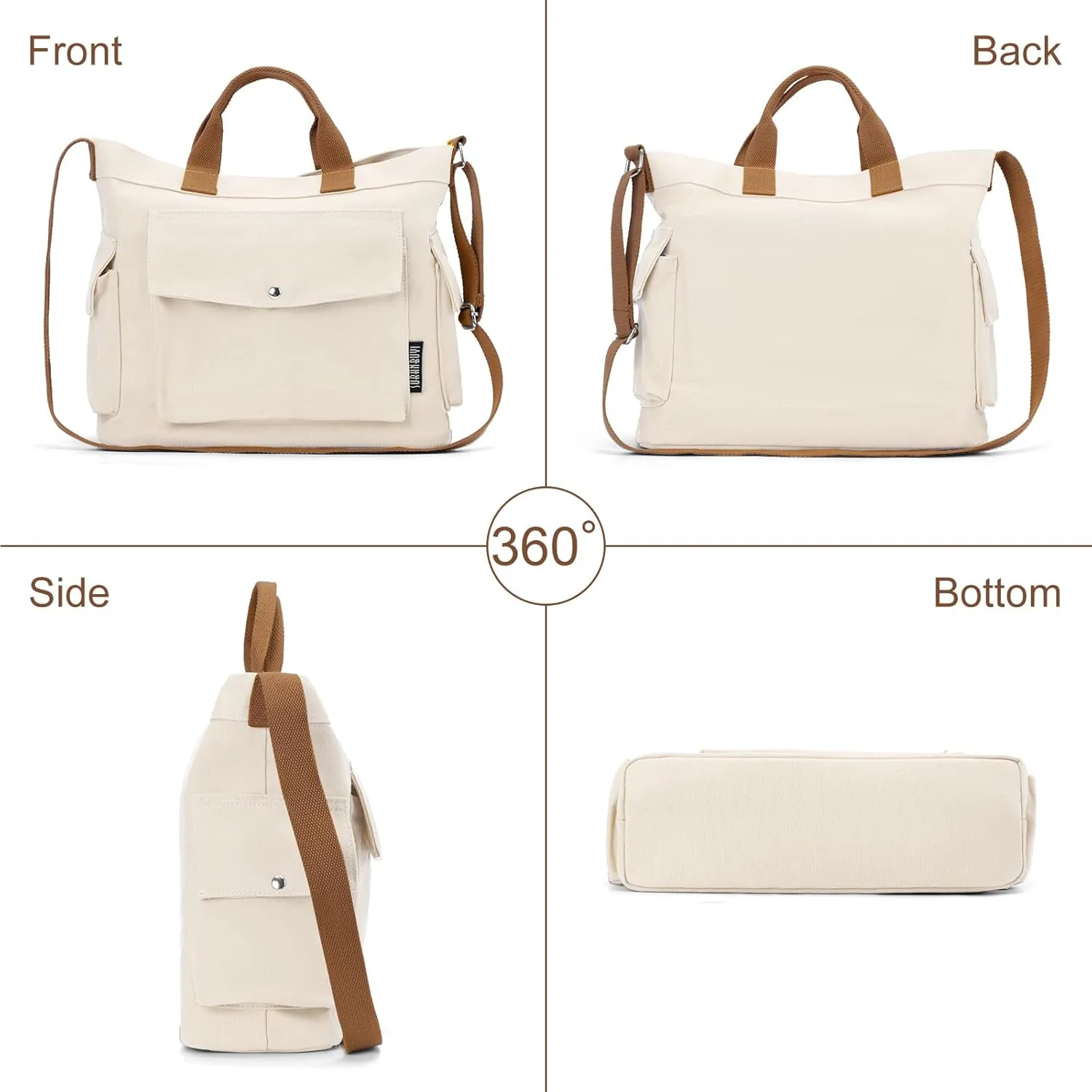 Juoxeepy Canvas Tote Bag with Pockets for Women Crossbody Bag Canvas Shoulder Bag Work Tote Bag Hobo Handbag for Men