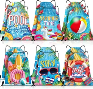 Kacctyen 12 Pcs Pool Beach Drawstring Bags Summer Drawstring Backpack Beach Ball String Birthday Bag Pool Party Decoration (Classic)