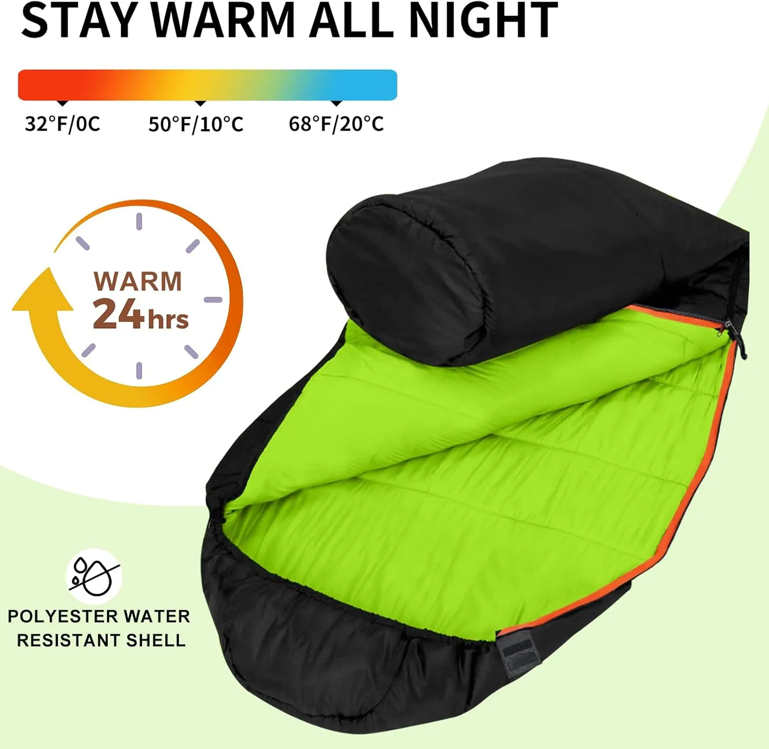 KAMPKEEPER Mummy Sleeping Bag for Adults,3-4 Seasons Cold Weather,Waterproof,Lightweight,Non-Snag Zipper with Adjustable Hood Perfect for Backpacking, Hiking,Camping