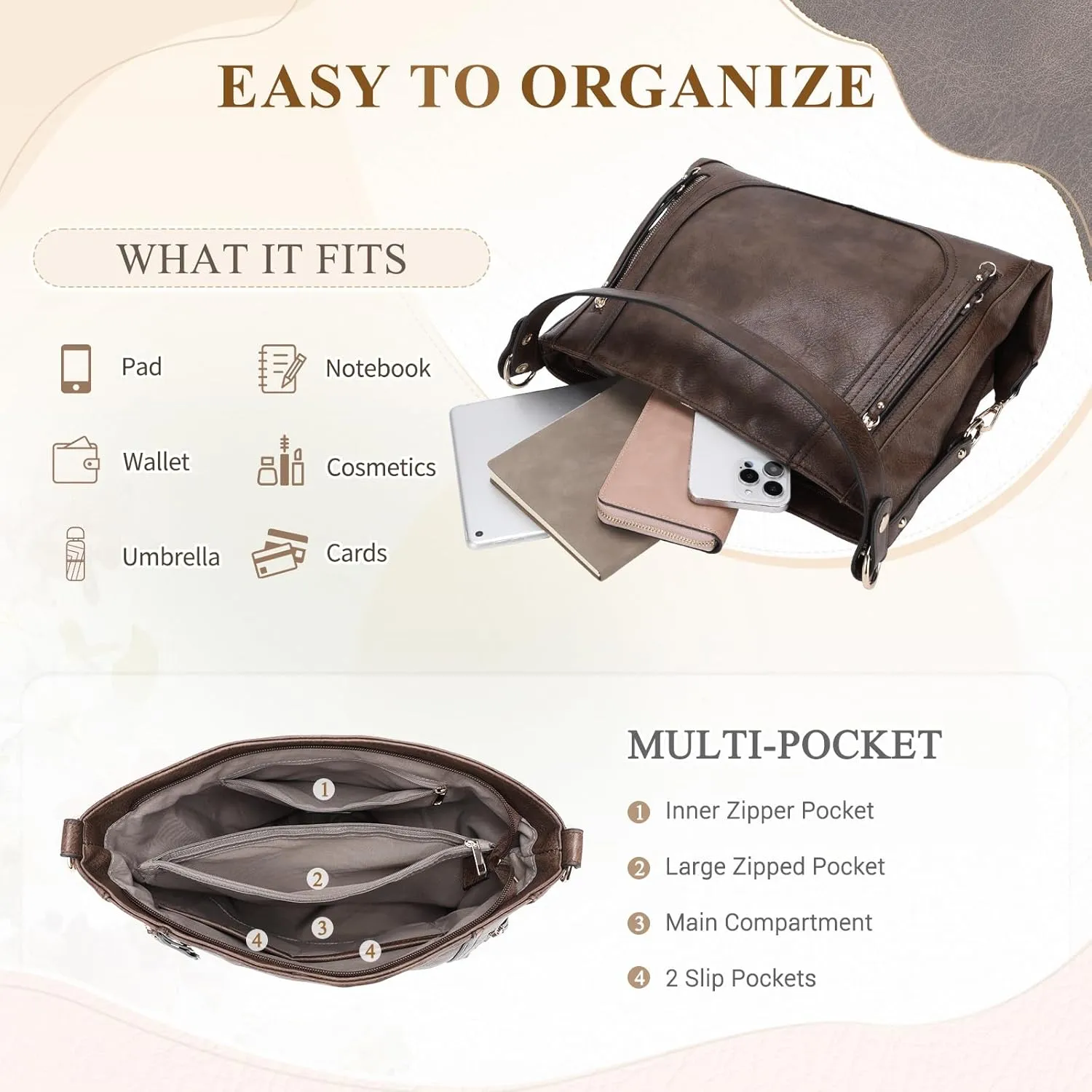 Kasqo Hobo Bags for Women,Large Ladies Purses and Handbags Vegan Leather Shoulder Bags Fashion Satchel Bag Tote Bags