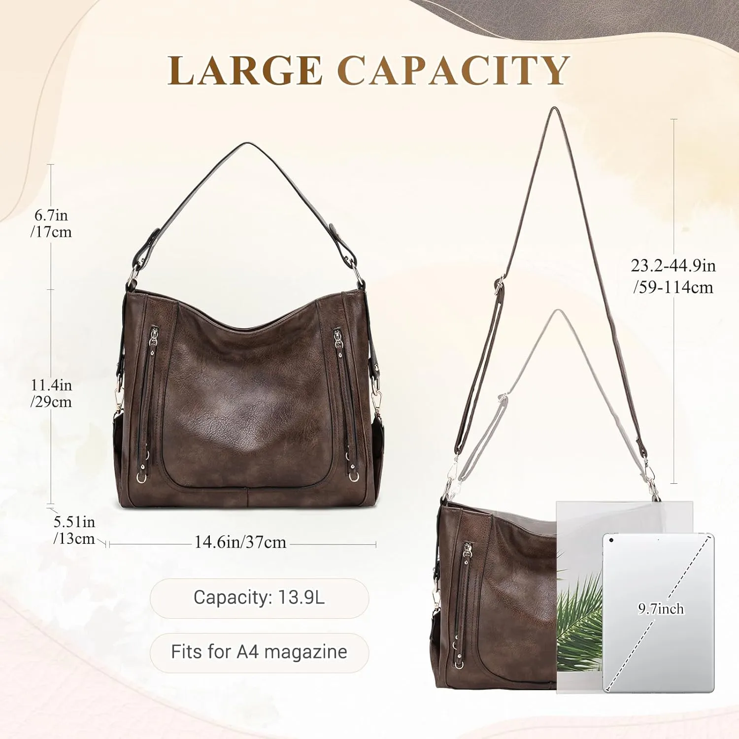 Kasqo Hobo Bags for Women,Large Ladies Purses and Handbags Vegan Leather Shoulder Bags Fashion Satchel Bag Tote Bags