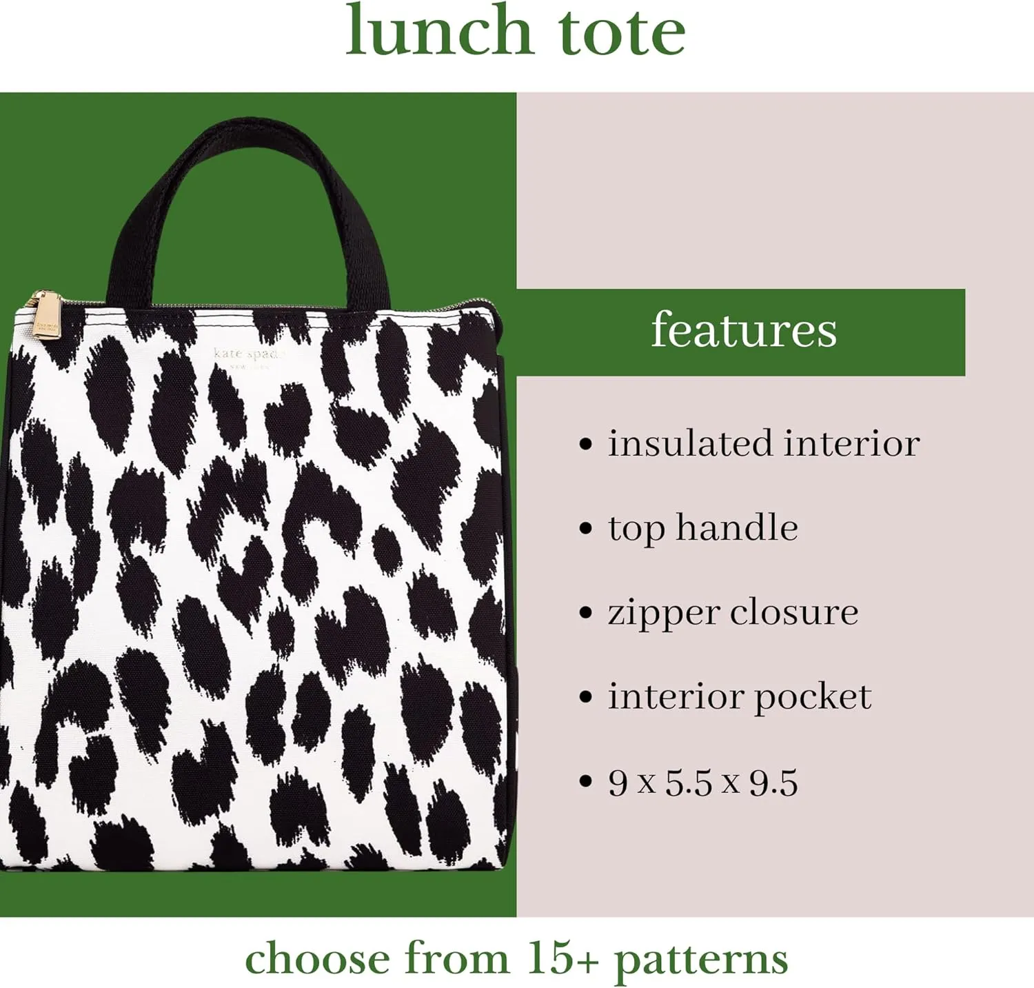 Kate Spade New York Cute Lunch Bag for Women, Large Capacity Lunch Tote, Adult Lunch Box with Silver Thermal Insulated Interior Lining and Storage Pocket (Modern Leopard)