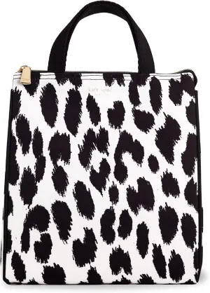 Kate Spade New York Cute Lunch Bag for Women, Large Capacity Lunch Tote, Adult Lunch Box with Silver Thermal Insulated Interior Lining and Storage Pocket (Modern Leopard)