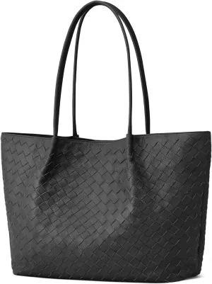 Kattee Woven Tote Handbag for Women, Leather Large Tote Purse for Women Hobo Shoulder Bag Weekender Bags,14L