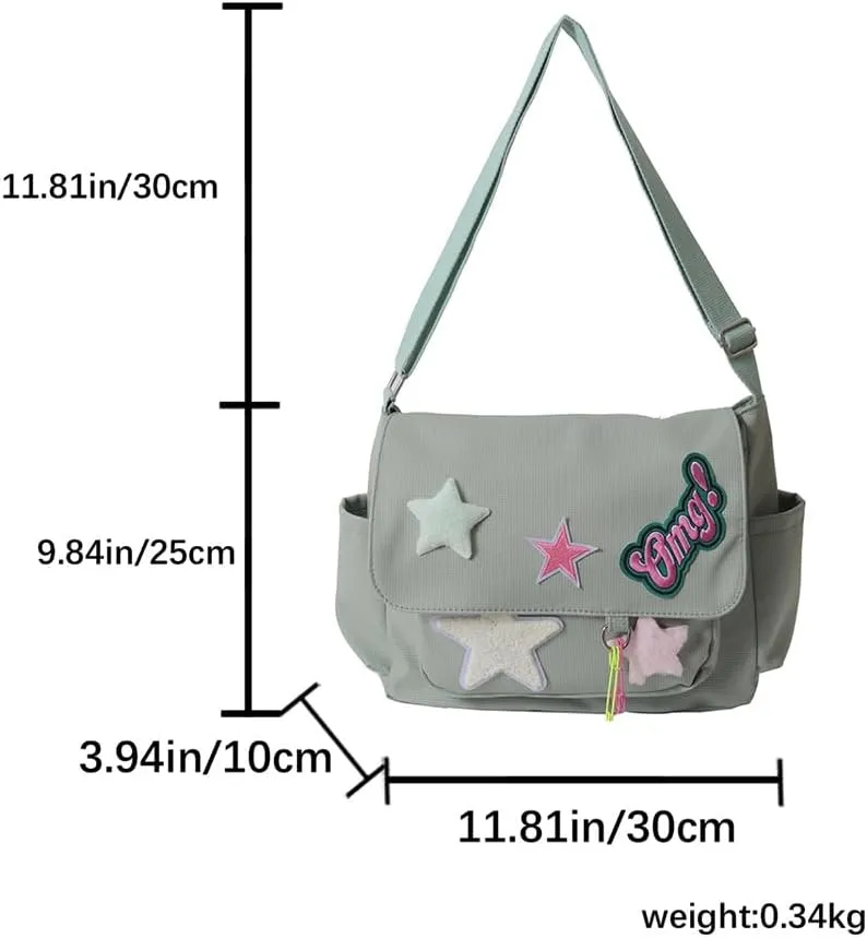 Kawaii Messenger Bag Cute Crossbody Bag Kawaii Aesthetic Shoulder Bag for Women Canvas Flap Messenger Bag