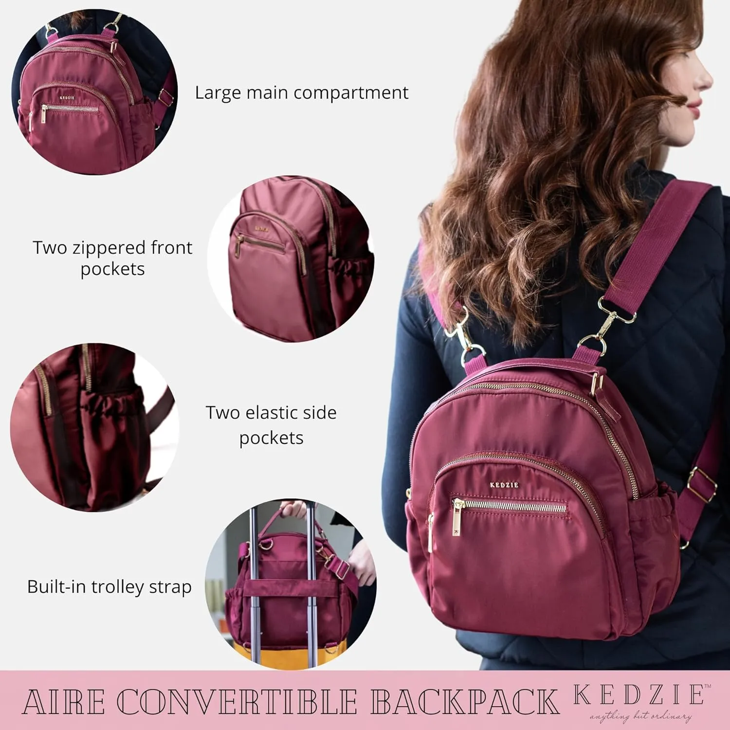 KEDZIE Aire Convertible Backpack Purse Fashion Crossbody Carry On Bag for Women