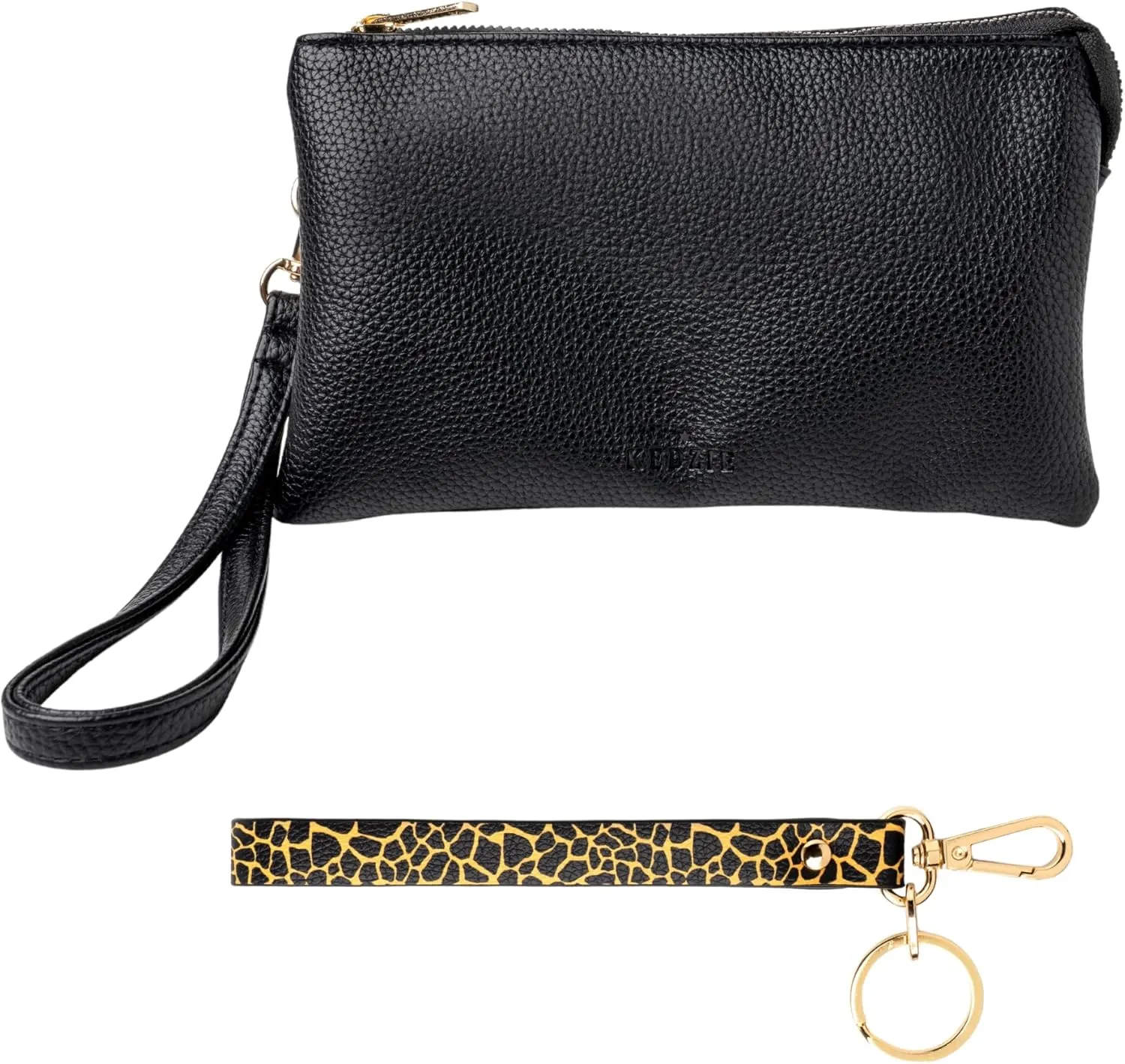 KEDZIE Eclipse Vegan Leather Convertible Purse Wallet Crossbody Bag (Black) & Eclipse Vegan Leather Mix & Match Wristlet Strap (Aim High)