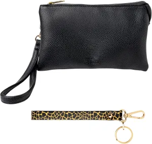 KEDZIE Eclipse Vegan Leather Convertible Purse Wallet Crossbody Bag (Black) & Eclipse Vegan Leather Mix & Match Wristlet Strap (Aim High)