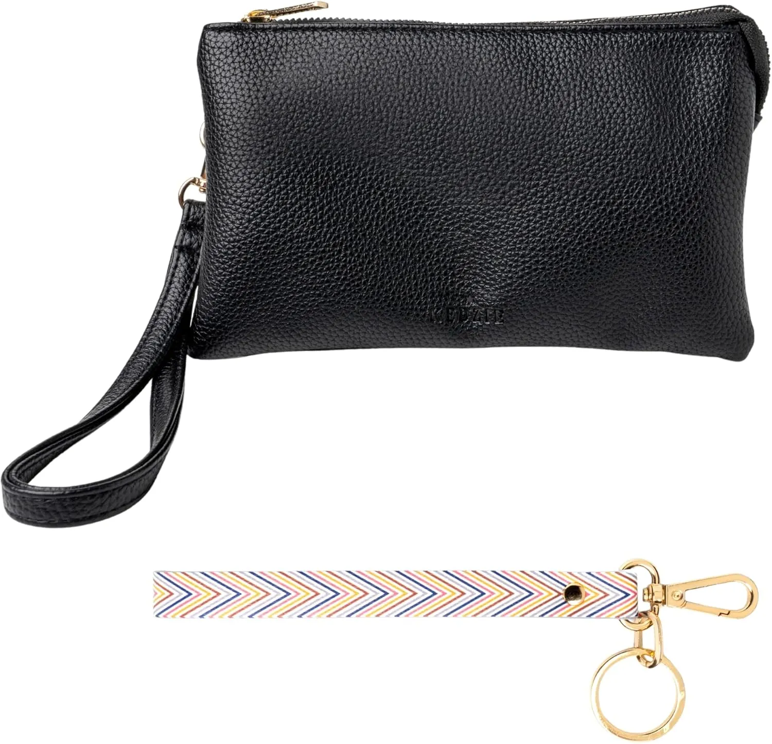 KEDZIE Eclipse Vegan Leather Convertible Purse Wallet Crossbody Bag (Black) & Eclipse Vegan Leather Mix & Match Wristlet Strap (Golden Girl)