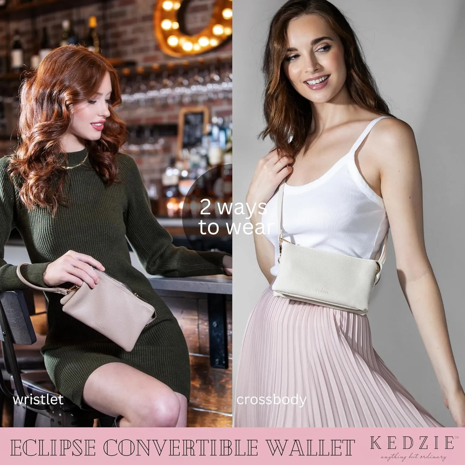 KEDZIE Eclipse Vegan Leather Convertible Purse Wallet Crossbody Bag for Women
