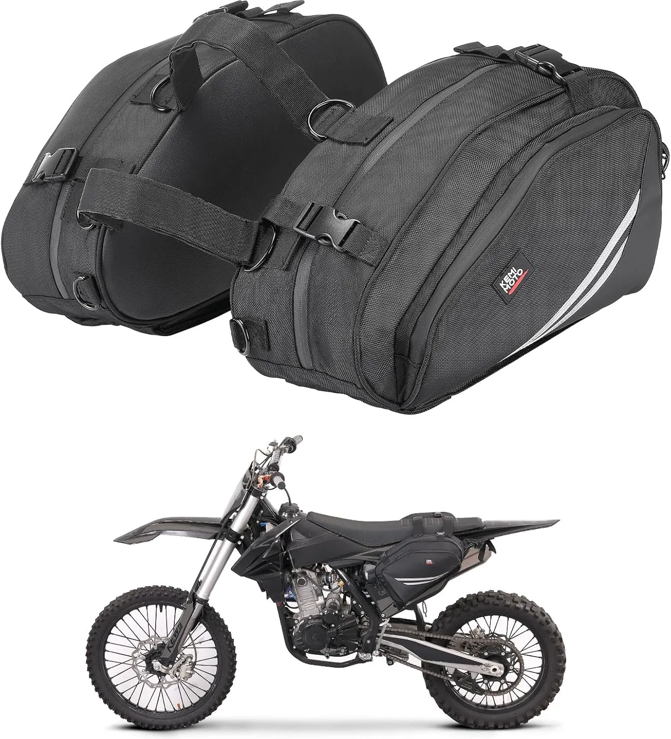 KEMIMOTO Motorcycle Saddlebags with Rain Covers Compatible with Dirt Bike Dual Sport Motorcross Motorbike Racing Mountain Off-Road 20L
