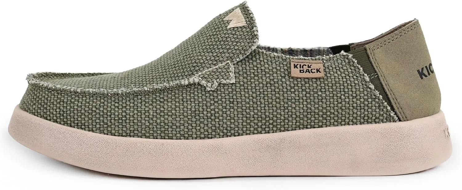 Kickback Barbeach Canvas Mens Slip On Loafers - Lightweight Canvas Slip in Shoes - with Leather Lined Memory Foam Insoles - Mens Casual Slip on Summer Shoes - Machine Washable