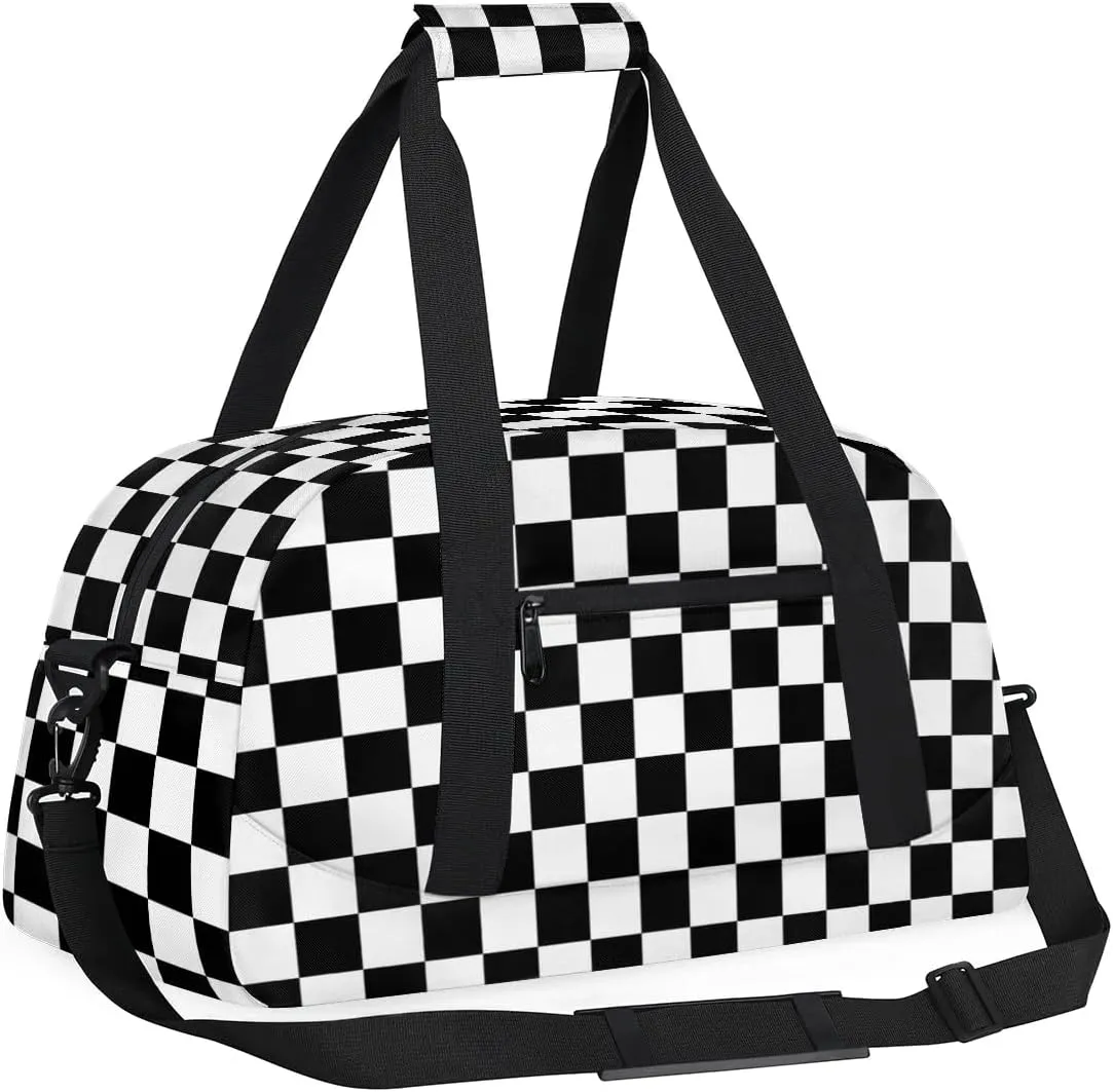Kids Overnighter Duffel Bags for Boys Girls, Checkerboard Carry-On Size Sports Gym Bag for School Practice or Overnight Travel Weekender Sleepover Tote Bag