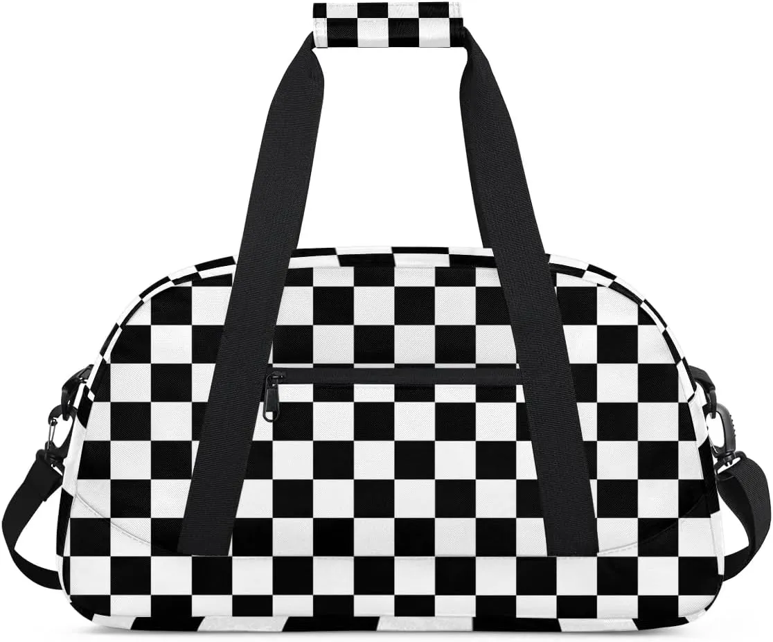 Kids Overnighter Duffel Bags for Boys Girls, Checkerboard Carry-On Size Sports Gym Bag for School Practice or Overnight Travel Weekender Sleepover Tote Bag