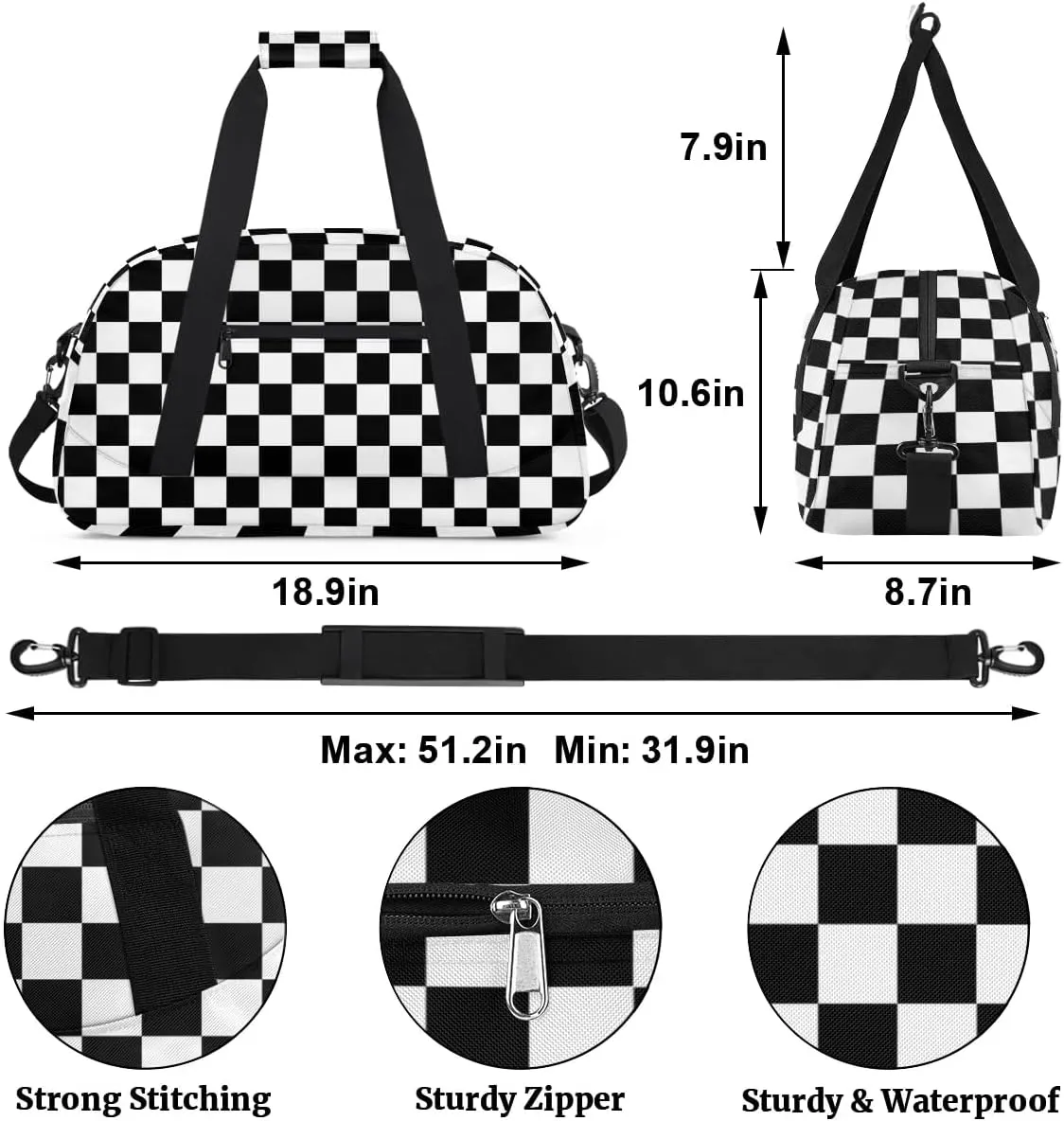 Kids Overnighter Duffel Bags for Boys Girls, Checkerboard Carry-On Size Sports Gym Bag for School Practice or Overnight Travel Weekender Sleepover Tote Bag