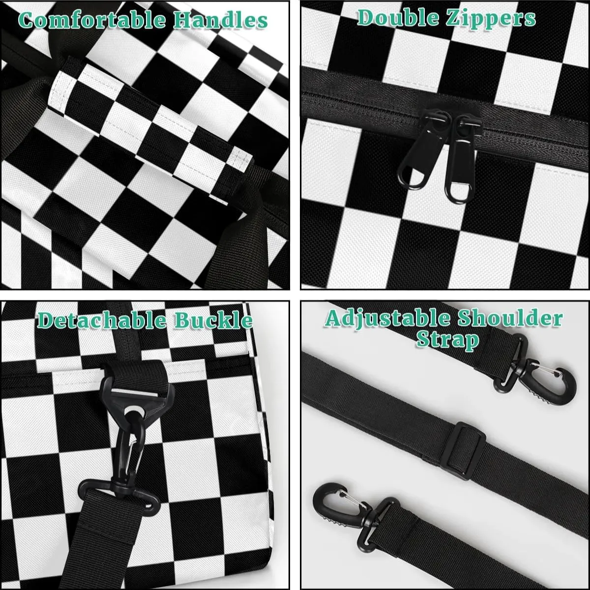 Kids Overnighter Duffel Bags for Boys Girls, Checkerboard Carry-On Size Sports Gym Bag for School Practice or Overnight Travel Weekender Sleepover Tote Bag