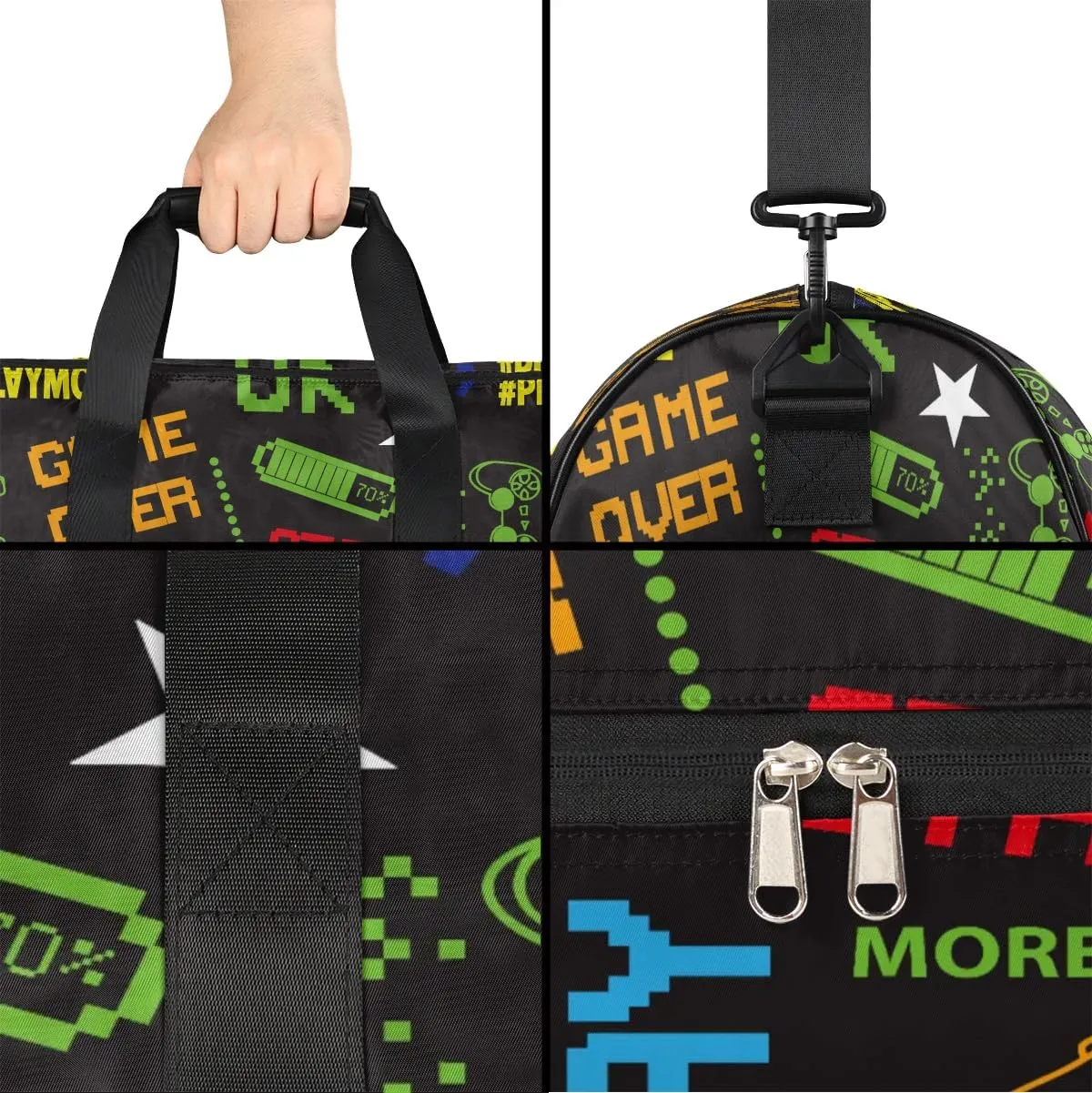 Kids Overnighter Duffel Bags for Boys Girls, Game Joysticks Carry-On Size Sports Gym Bag with Shoe Compartments for School Practice or Overnight Travel Weekender Sleepover Tote Bag