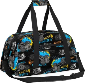 Kids Overnighter Duffel Bags for Boys Girls, Monster Blue Trucks Carry-On Size Sports Gym Bag for School Practice or Overnight Travel Weekender Sleepover Tote Bag