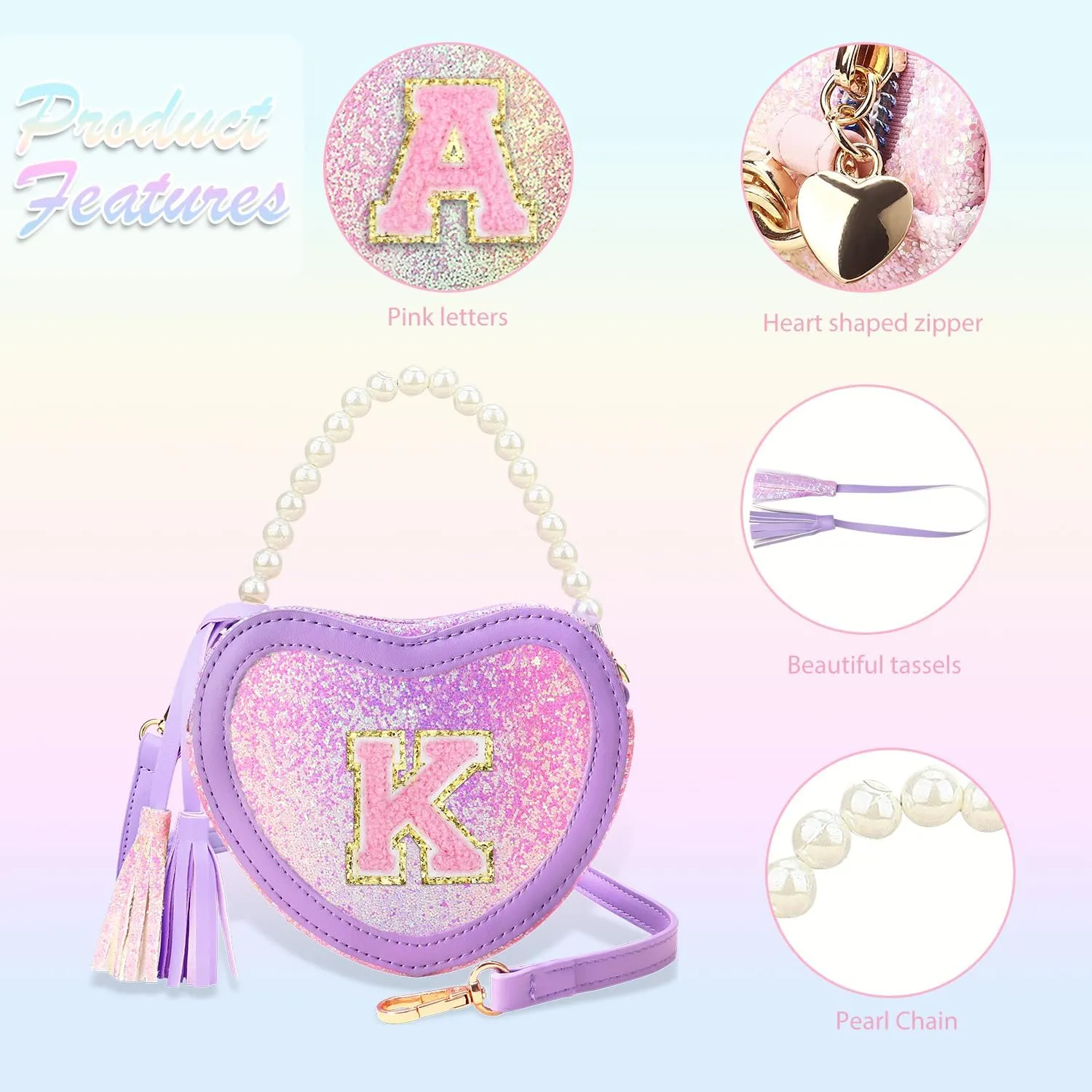 Kids Purse for Girls Heart Purse - Little Girls Toddler Purse Girls Shoulder Bag for Girls Gifts Purple S