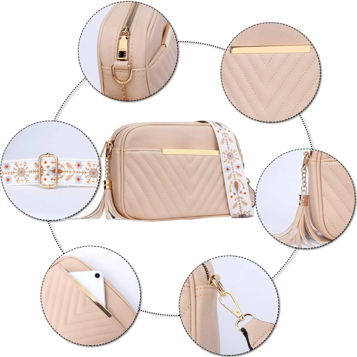 KKXIU Quilted Small Crossbody Bag for Women and Teen Girls Stylish Shoulder Purse with Wide Strap