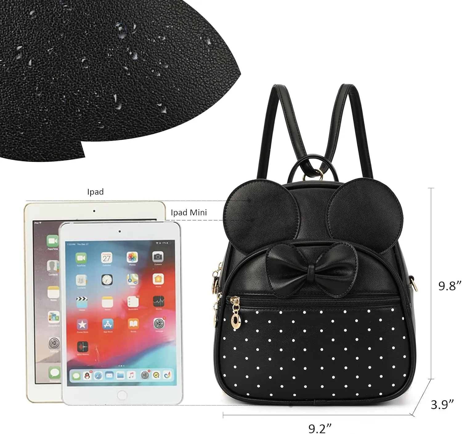 KL928 Girls Mini Backpack Bowknot Polka Dot Cute Daypacks Convertible Shoulder Bag Purse for Women (Black)