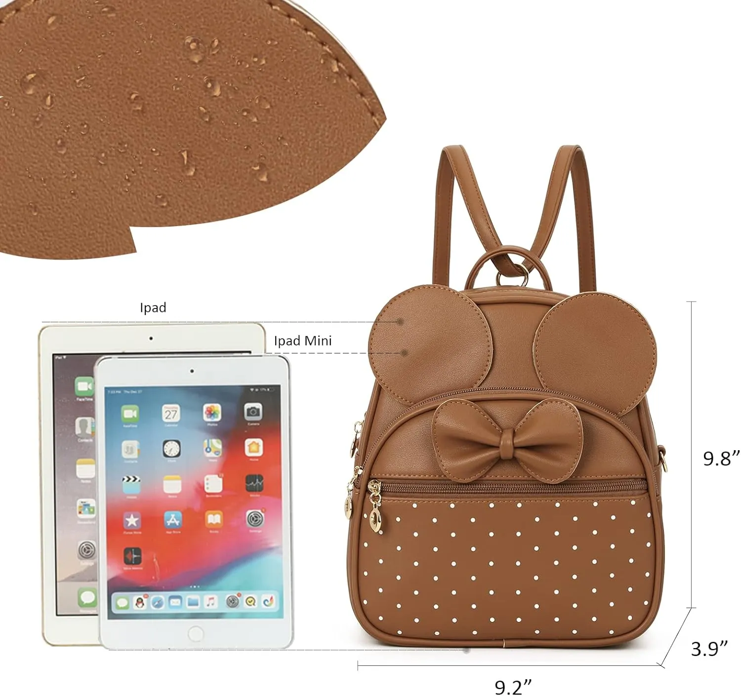KL928 Girls Mini Backpack Bowknot Polka Dot Cute Daypacks Convertible Shoulder Bag Purse for Women (Brown)