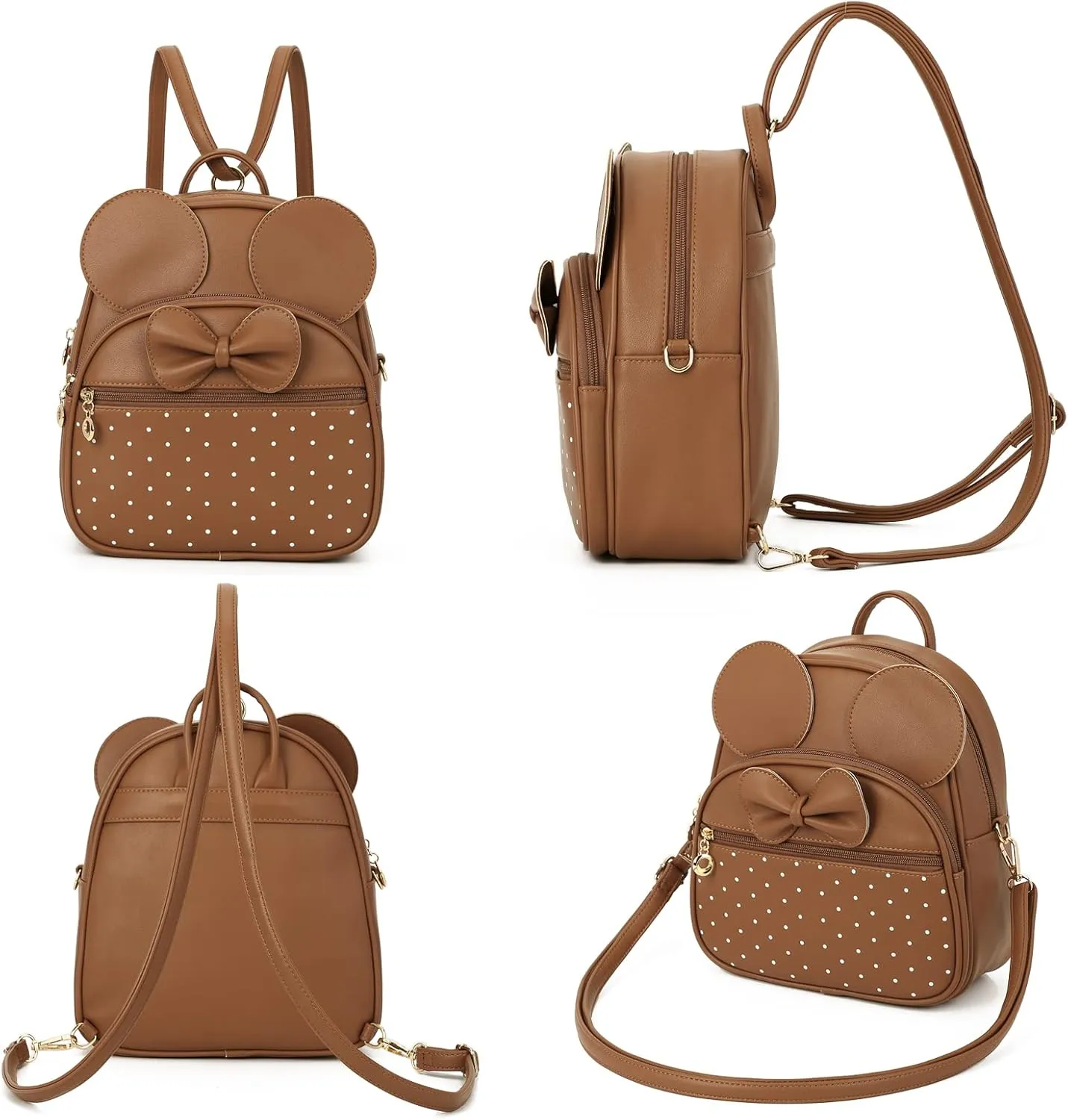 KL928 Girls Mini Backpack Bowknot Polka Dot Cute Daypacks Convertible Shoulder Bag Purse for Women (Brown)