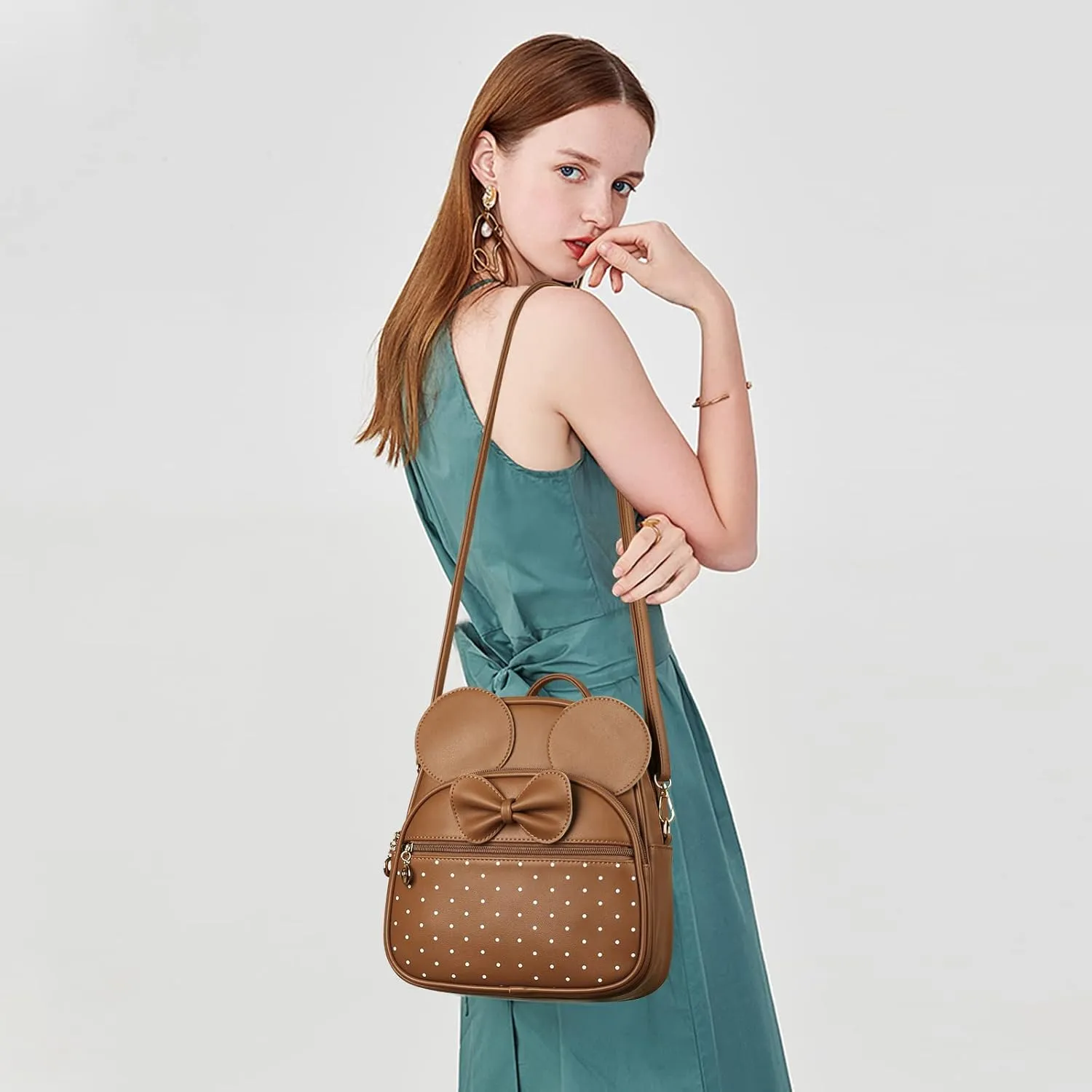 KL928 Girls Mini Backpack Bowknot Polka Dot Cute Daypacks Convertible Shoulder Bag Purse for Women (Brown)