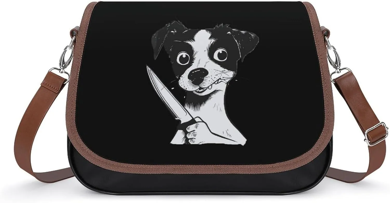 Knife Dog Killer Women's Crossbody Bag Leather Medium Shoulder Handbag Fashion Tote Purse with Adjustable Strap