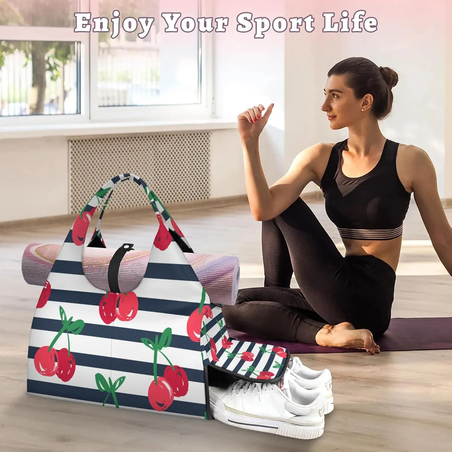 KOBLEN Yoga Gym Bags for Women Duffel Bag with Shoe Compartment and Yoga Mat Portable Weekender Bags for Pilates Travel Offices Workout Beach