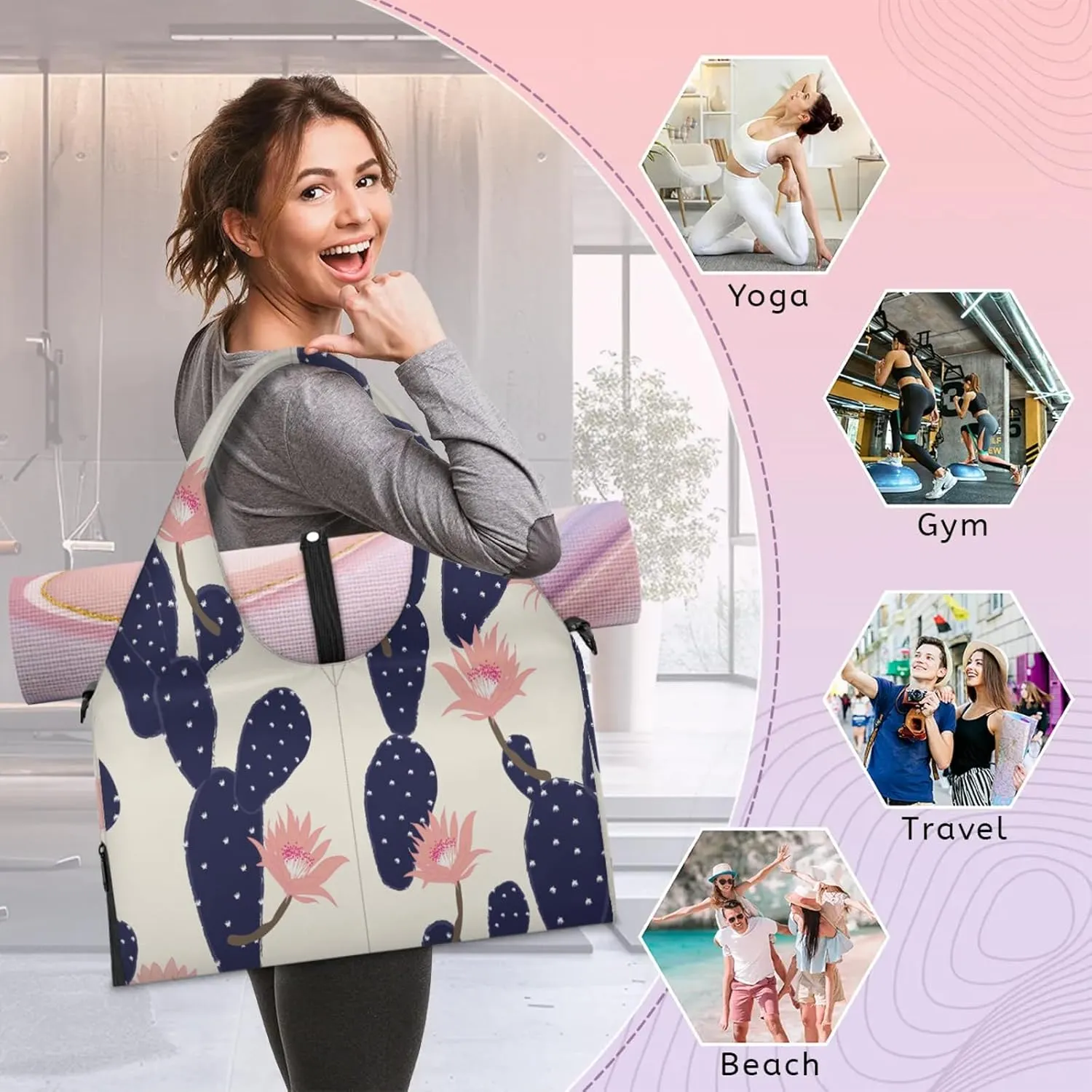KOBLEN Yoga Gym Bags for Women Duffel Bag with Shoe Compartment and Yoga Mat Portable Weekender Bags for Pilates Travel Offices Workout Beach