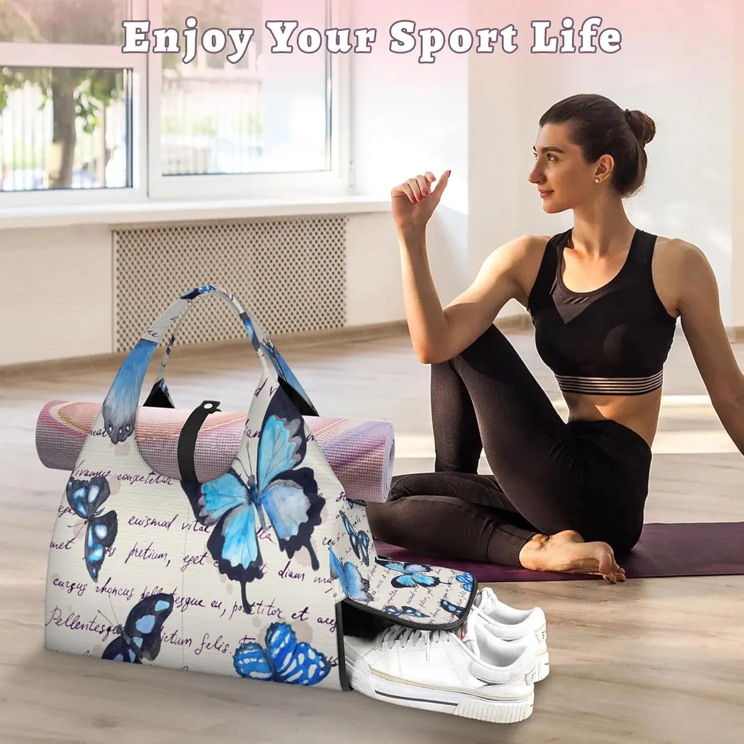 KOBLEN Yoga Gym Bags for Women Duffel Bag with Shoe Compartment and Yoga Mat Portable Weekender Bags for Pilates Travel Offices Workout Beach