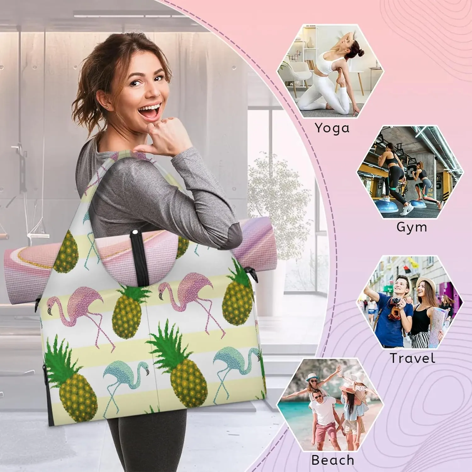 KOBLEN Yoga Gym Bags for Women Duffel Bag with Shoe Compartment and Yoga Mat Portable Weekender Bags for Pilates Travel Offices Workout Beach