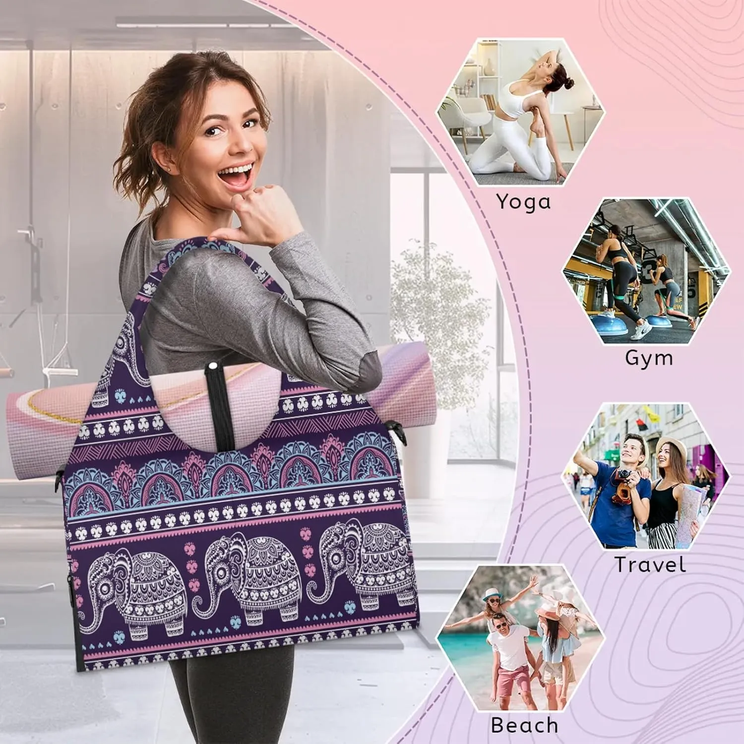 KOBLEN Yoga Gym Bags for Women Duffel Bag with Shoe Compartment and Yoga Mat Portable Weekender Bags for Pilates Travel Offices Workout Beach