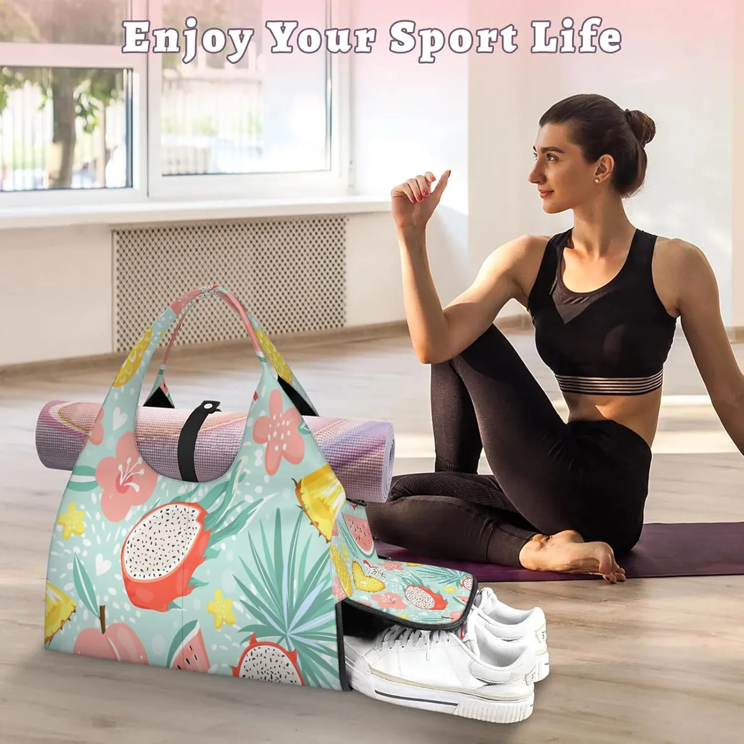 KOBLEN Yoga Gym Bags for Women Duffel Bag with Shoe Compartment and Yoga Mat Portable Weekender Bags for Pilates Travel Offices Workout Beach